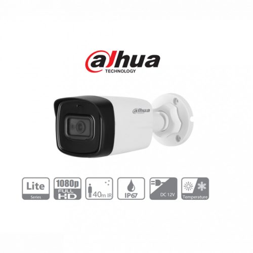 Dahua 4in1 Analóg csőkamera - HAC-HFW1200TL-A (2MP, 3,6mm, kültéri, IR80m, ICR, IP67, DWDR, mikrofon, műanyag)