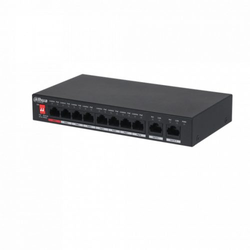 Dahua PoE switch - PFS3010-8ET-96 (1x 10/100 (HighPoE/PoE+/PoE) + 7x 10/100(PoE+/PoE) + 2x gigabit uplink, 96W, 51VDC)