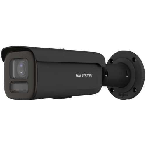 Hikvision 4 MP ColorVu AcuSense WDR motoros IP csőkamera; láthatófény; hang I/O; riasztás I/O; fekete