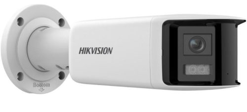 Hikvision 4 MP ColorVu AcuSense fix IP panoráma csőkamera; mikrofon; fény/hangriasztás; hang I/O; riasztás I/O