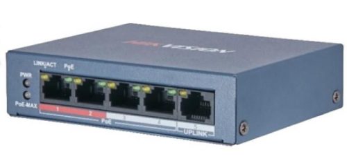 Hikvision 5 portos PoE switch (30 W); 4 PoE + 1 uplink port; nem menedzselhető