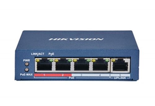 Hikvision 5 portos PoE switch (60 W); 4 PoE + 1 uplink port; nem menedzselhető