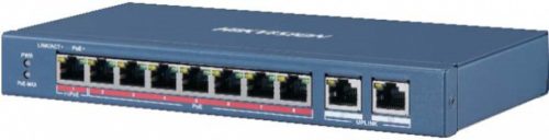 Hikvision 10 portos PoE switch (120 W); 1 HiPoE + 7 PoE+(at) + 2 uplink port; nem menedzselhető