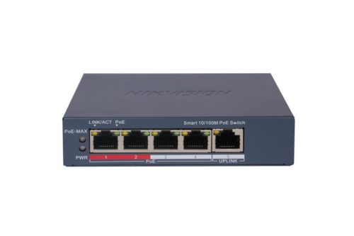 Hikvision 5 portos PoE switch (60 W); 4 PoE + 1 uplink port; smart menedzselhető