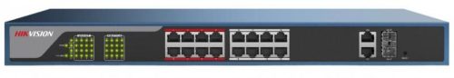Hikvision 18 portos PoE switch (230 W); 16 PoE + 2 kombinált uplink port; smart menedzselhető
