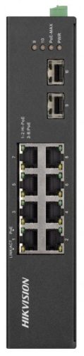 Hikvision 10 portos ipari Gbit PoE switch (110 W); 6 PoE+ / 2 HiPoE / 2 SFP uplink port; nem menedzselhető