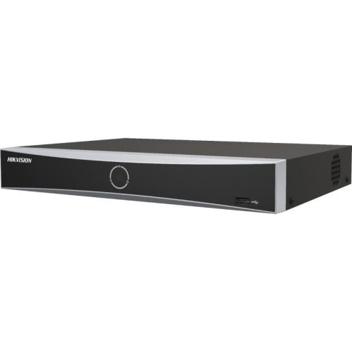 Hikvision 4 csatornás AcuSense PoE NVR; 40/80 Mbps be-/kimeneti sávszélesség; riasztás I/O