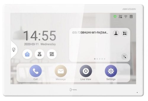 Hikvision Android IP video-kaputelefon beltéri egység; 10" LCD kijelző; 1024x600 felbontás; WiFi; 12VDC/PoE
