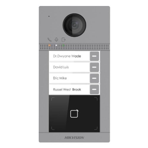 Hikvision Négylakásos IP video-kaputelefon kültéri egység; kártyaolvasóval; IR-megvilágítás; WiFi; 12 VDC/PoE