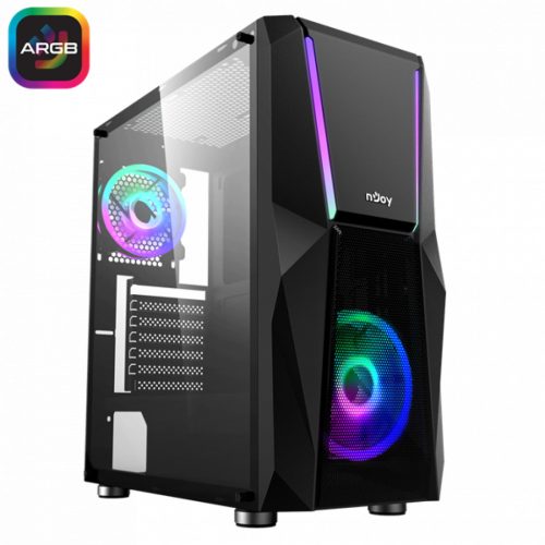 NJOY Számítógépház - FORT (fekete, ablakos, ATX, 2x12cm, 1xUSB2.0, 2xUSB3.0)