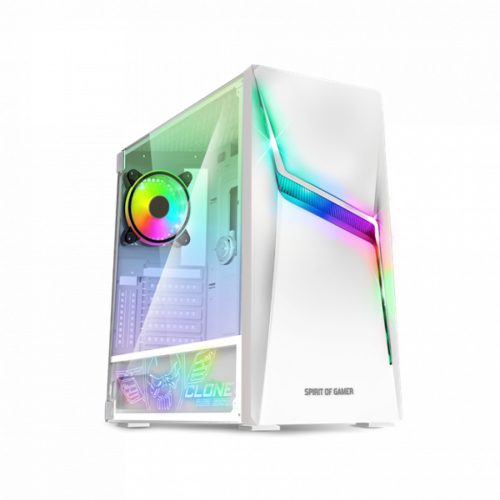 Spirit of Gamer Számítógépház - CLONE 4 White (fekete, ablakos, 8x12cm ventilátor, alsó táp, ATX, 1xUSB3.0, 2xUSB2.0)