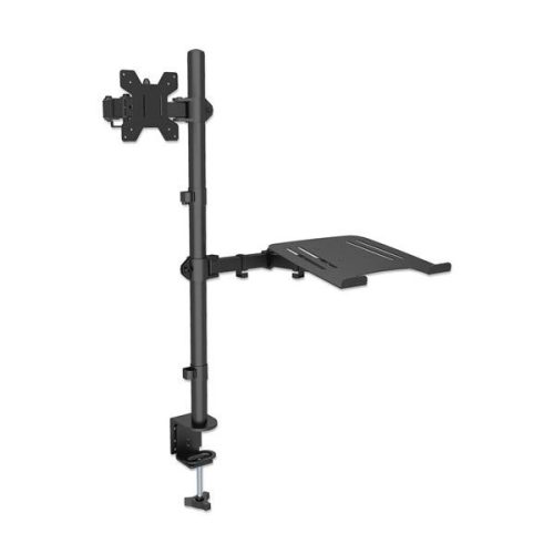 Manhattan asztali állvány - 1db monitor + 1 db laptop (min.VESA:75x75, 13"-32"-ig, 360° fordítás, 8kg, fekete)