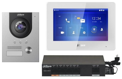 Dahua Egylakásos IP video-kaputelefon szett; VTO2202F-P + VTH5421HW + PoE switch; süllyeszthető kivitel