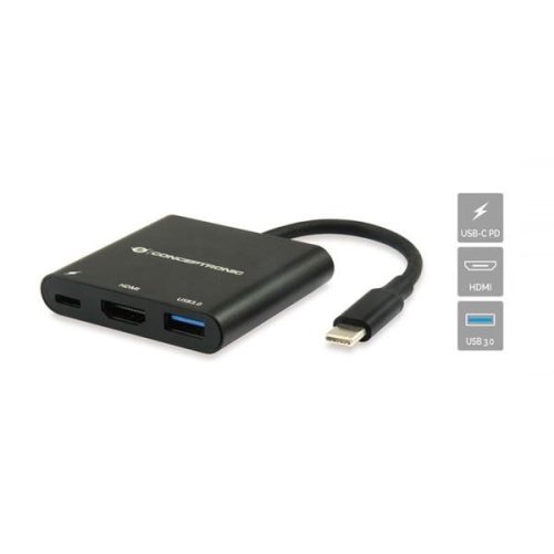 Conceptronic Notebook Dokkoló - DONN01B (Bemenet: USB-C, Kimenet: HDMI+USB-C PD:60W+USB-A 3.0, fekete)