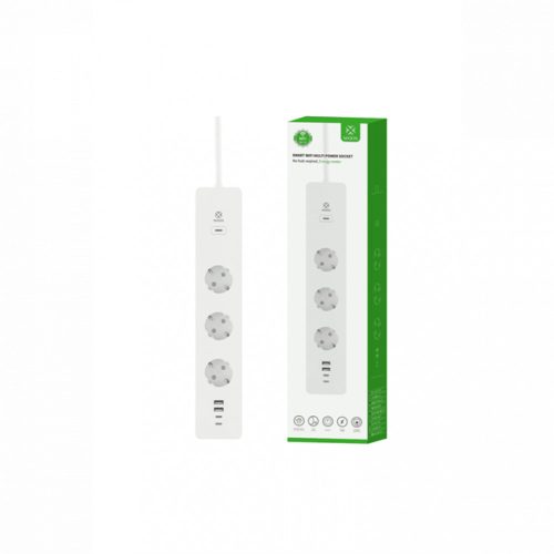 Woox Smart Home Elosztó - R6132 (3 db Schuko, IP20, 16A, 2xUSB2.0, 2xUSBC, energiafogyasztás monitoring, 1,5m)