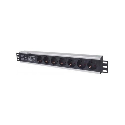 Manhattan elosztó - 19" 1.5U Rackmount elosztó, 7 aljzat, 3m, túlfeszültség védelem, PDU