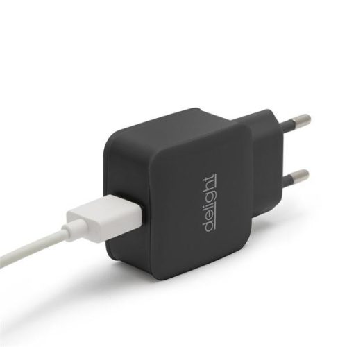 Delight Telefon töltő - 1db USB, 5V/1.2A, Fekete