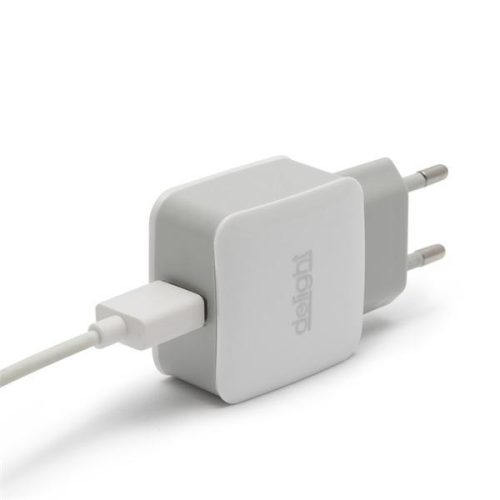 Delight Telefon töltő - 1db USB, 5V/1.2A, Fehér