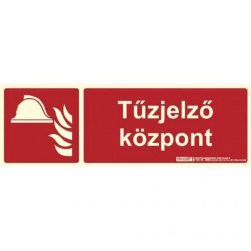 Implaser Tűzjelző központ felirat utánvilágító tábla; műanyag; tűzvédelmi jel; 30x10 cm; 0,7 mm vastag